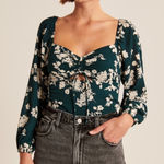 Abercrombie & Fitch ‎ Floral Blouse Sweetheart Neck Long Sleeve Green S Photo 0