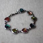 Source Unknown NWOT Stunning Multi Color Abalone/Shell Hearts Silver Tone Link 6.5" Bracelet Photo 0