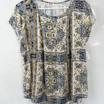 Sonoma  Goods for Life Women's Blouse Top L Large Blue Yellow Boho Paisley Tile Photo 0