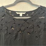 LC Lauren Conrad ⭐️ black short sleeve 100% linen shirt with floral lace small Photo 3