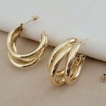 Large Triple Hoops Gold Triple Earrings Gold Hoops Party Hoop Earrings Thick Photo 1