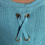 Lucky Brand  Back Lace Pullover Ribbed Knit Cotton Sweater in Sage Hue size S Photo 5