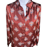 Pleione Brown Floral Print Blouse Size S Button Down Photo 0