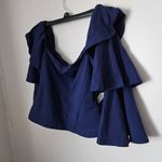 Susana Monaco  Top Ruffle Sleeves Off Shoulder Inkwell Blue Long Sleeve Casual Photo 6