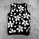 Jones New York  Sport Sweater Vest Black White Floral Knit Top Womens M Academia Photo 2
