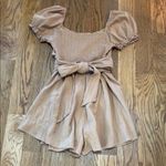 Chic Mable Tan Jumpsuit with crisscross open midriff with tie back. Size M Photo 7