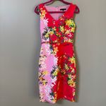 David Meister colorblock orchid floral belted sleeveless sheath dress sz 2 Photo 5