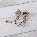 Vintage Screw Back Earrings Antique Gold Tone & Purple Gems Regal Photo 5