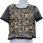 None Y2K Sheer Floral Embroidery Mesh Top M Black Coquette Whimsigoth Grunge Crochet Photo 0