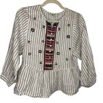 ZARA  Basic Embroidered Peplum Top Blouse Women's Size Small Striped White Flowy Photo 0
