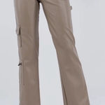 Ci Sono Women’s M Cargo Carpenter Pants Taupe Brown Faux Leather Beige Baddie Photo 0