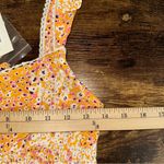 Sim & Sam Top Womens Medium Orange Ditsy Floral Smocked Ruffle Crop Y2K Boho NEW Photo 6