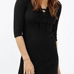 Topshop Lace-Up Mini Bodycon Dress Black Ribbed V-Neck Corset Stretchy Edgy 4 S Photo 0