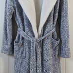 Anthropologie Anthropology Saturday Sunday Blue and White Sherpa Short Robe Belt and Tassels Photo 0