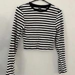 Wild Fable  Stripe Crop Top Long Sleeve White Black Shirt Size M Photo 0