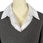 Karen Scott gray 3/4 sleeve sweater with white shirt collar size small Photo 4