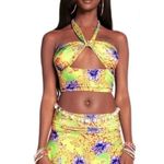 I am gia  Green Hawaiian Floral Print Halter Neck‎ Cut Out Isabella Top Size XS Photo 2
