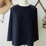 Armani Exchange Black Zip Shoulder Blouse Medium Photo 0