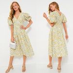 Hyacinth House NEW Blue and Orange Floral Puff Sleeve Pauline Midi Dress Medium Yellow Photo 1