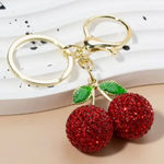 Red Cherry Rhinestone Keychain Sparkle Pendant Bag Charm Cute Accessory Red Photo 0