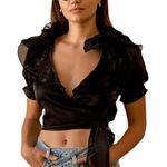 Lulus Master of Style Black Puff Sleeve Cropped Wrap Top Photo 0