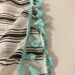Sheer beach cover up with black stripes and teal tassels White Size undefined Photo 4
