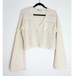 ZARA  Cream Crochet Knit Cropped Cardigan Size Medium Bell Sleeve 4331/120 Photo 3