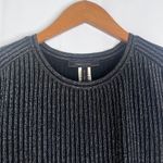 BCBGMAXAZRIA Black Silver Metallic Striped Long Sleeve Stretchy Top Size Medium Photo 3