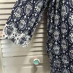 Sigrid Olsen  Blue/White Long Tunic Linen Medallion Print Boho Top Size L Photo 3