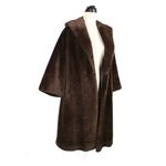 Vintage 1960s Brown Faux Fur Coat Open Front Formal Union Made Size Medium Photo 1