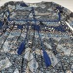 Jaase Blue Floral Babydoll Long Sleeve Boho Tassels Flare Dress Size LARGE Photo 4