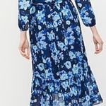 J.Crew Blue Floral Long Sleeve Ruffle Collar Midi Dress Size 6 Photo 0