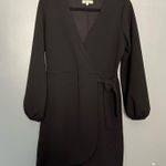 Madewell  Textured Faux Wrap Dress Balloon Sleeve Black Mini Women’s Small Photo 0