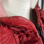 Peter Nygard  Womens‎ Quilted Ribbon Red Leather Stretch Knit Jacket Medium 10 12 Photo 2