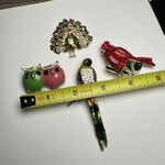 Rhinestone Parrot, Cardinal, Peacock, Owls Brooch Pin Lot Of 4 Gold Tone Photo 8