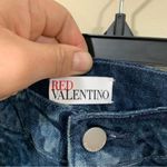 Red Valentino  Frayed Printed Denim Midi Skirt Denim Blue Raw Hem size 38 EUC Photo 7