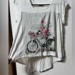 Torch Blue White Paris Love Cropped High Low Short Sleeve T-Shirt Photo 2