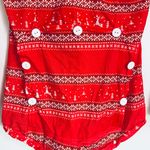 Yandy Red Reindeer Festive Print Romper Sleepwear Button Up Medium Holiday Pj’s Photo 4