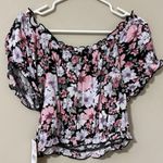 Rewind  juniors sz large short puff sleeve top Floral Black Crop Top square neck Photo 8