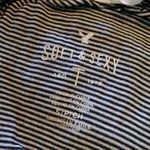 American Eagle Black & White Striped Off the Shoulder Shirt Photo 3