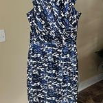 Rickie Freeman for Teri Jon Blue and White Patterned Midi Dress Size 10 Photo 0