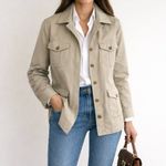 F.M. Allen Cotton Safari Utility Jacket Belted Back Khaki Women’s Size Large Tan Photo 11