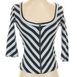 Anthropologie MAEVE Blue Stripe Front Zip Scoop Neck Cardigan Top Size XXS NWT Photo 3