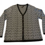 Nina Leonard  black and white leopard print cardigan sweater Size Large Photo 0