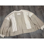 POL  Pieced Split Neck Oversized Top Beige Cream Multi Boxy Sweatshirt Large Photo 3