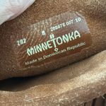 Minnetonka Tobacco Brown Suede High Top Braided Fringe Back Zip Booties Photo 6