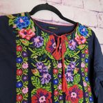 DURGA NAVY SCALLOP TRIM TASSEL NECK EMBROIDERED TAPESTRY FLORAL TUNIC SMALL Red Photo 2