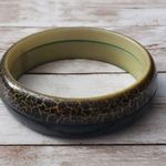 Vintage Bracelet / Bangle Two Tone Dark Green & Crackle Pattern Photo 3