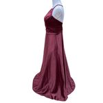 Mori Lee  Satin Bridesmaids Dress With Matching Satin Waistband in Bordeaux Photo 7