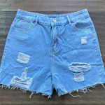 SheIn  Distressed Denim Short Womens Sz Large Light Blue Raw Hem Festival Photo 0